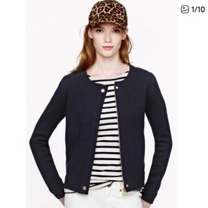 J CREW S Midnight Merino Wool Sweater Jacket Gold Hardware